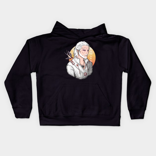 White Wolf and Swallow [GOLD] Kids Hoodie by Lix